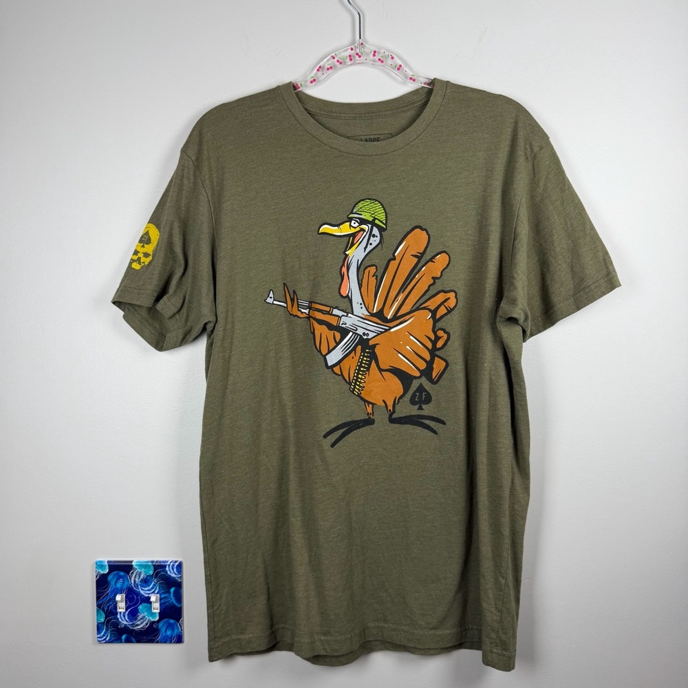 Zero Foxtrot ZF Turkey Trot AK47 Army OD Green Graphic Thanksgiving Men’s Large